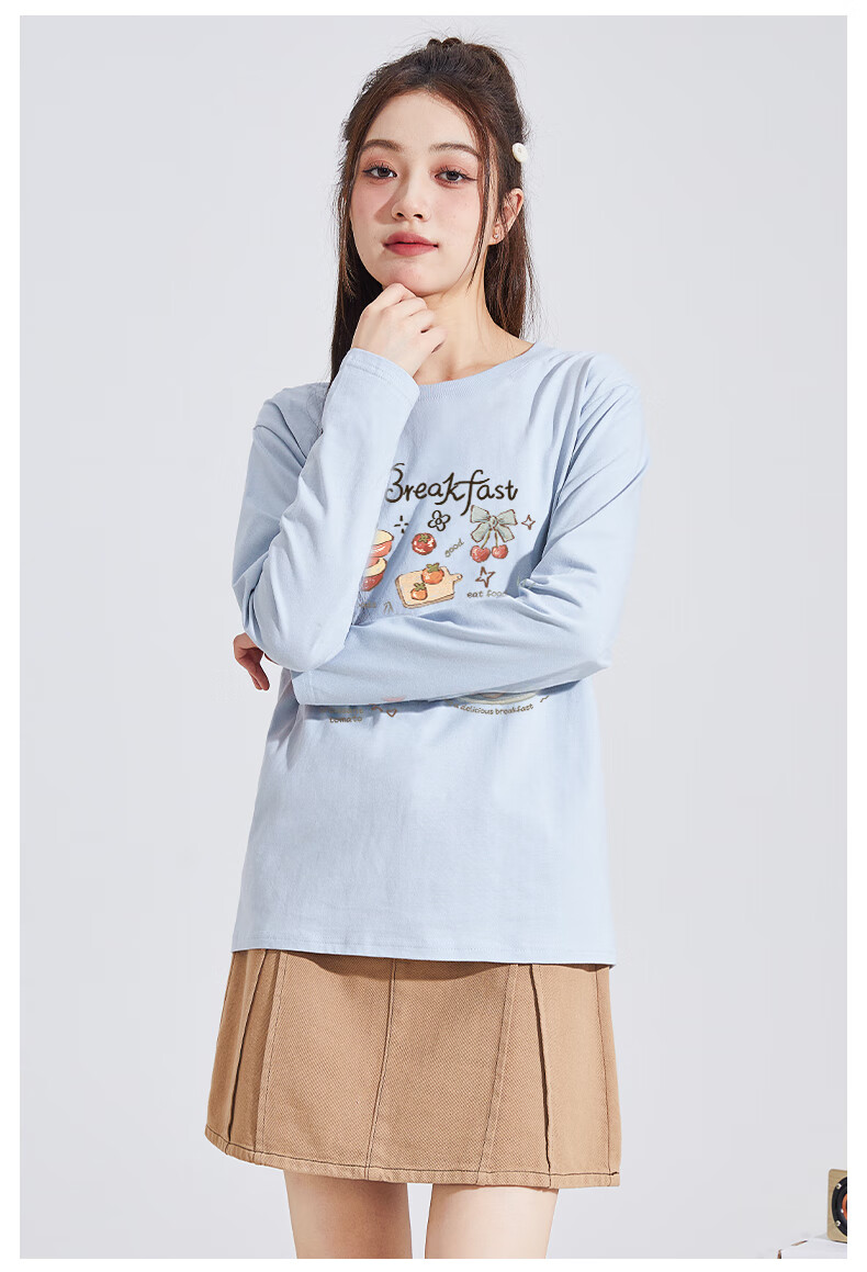 TonLion Pure Cotton Long Sleeve T-Shirt Women Spring Autumn New 200G Heavyweight Base Layer Trendy Petite Top 4