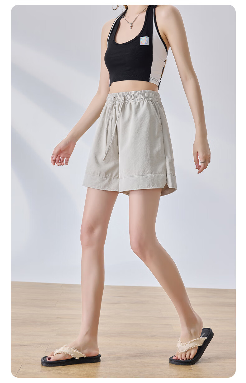 LangSha High-Waisted Sports Shorts for Women, Summer Three-Quarter Split Ice Silk Shorts, Thin Loose Wide-Leg Women's Pants 17