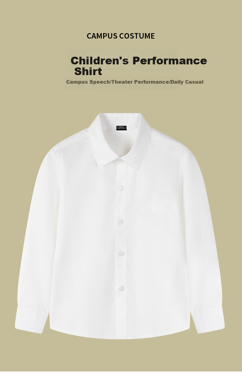 Yinuofang Children's White Long-Sleeve Shirt, Performance Costume, Undershirt for Boys, Shirt: White Long Sleeve, 150CM 1