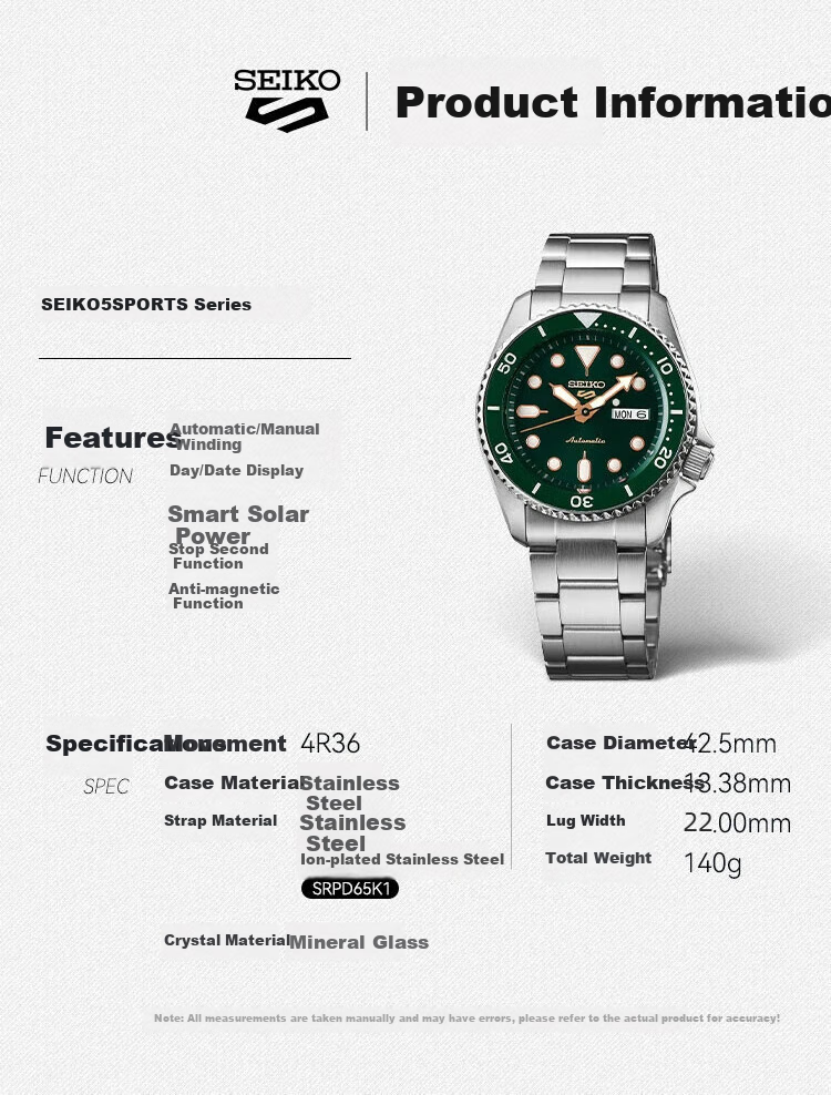 SEIKO 5 Series Deep Sea Cola Ring, 100-Meter Water-Resistant Sports Mechanical Wristwatch [Gift] SRPD53K1 3
