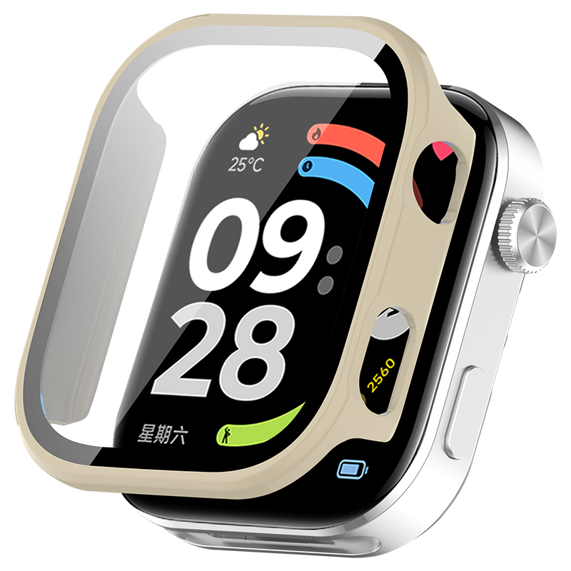 KMaxAI Tempered Glass Screen Protector + Hard Case Full Coverage Dial Case for Redmi Watch 6 Xiaomi REDMI Watch Protective Shell Anti-Scratch Screen Film Ivory White