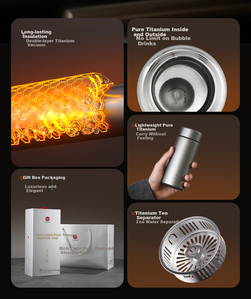 Fuguang Insulated Mug, Titanium Cup with Tea Infuser, Water Bottle for Men And Women, Pure Titanium Tea Cup, Gift Box, Outdoor Thermos Water Cup 2