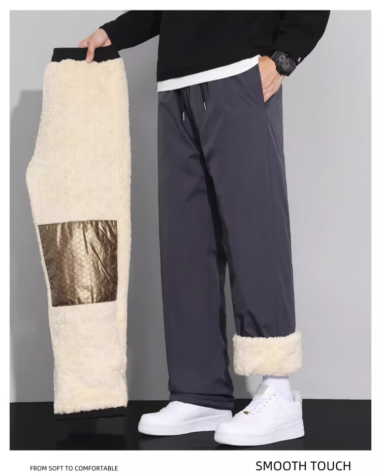 LangSha Men's Lamb Fleece Thermal Pants Winter 2025 New Graphene Knee Protection Fleece Lined Thickened Cotton Casual Trousers 5