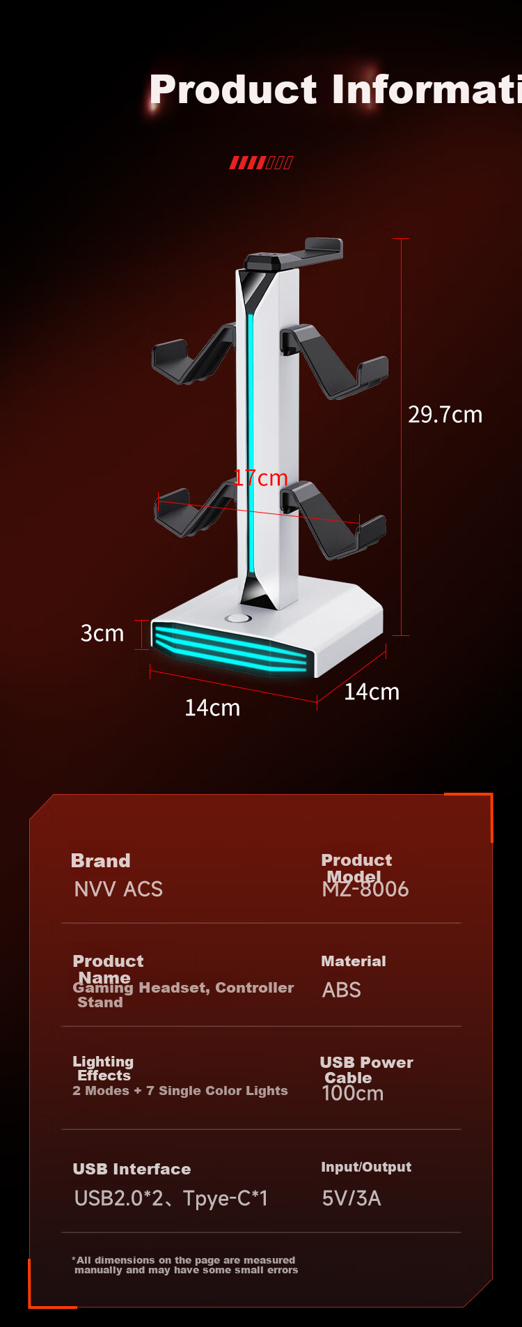 NVV Earphone Handle Stand Two-In RGB Lighting USB Expansion Compatible with PS5/XBOX/Switch Game Controller Storage Stand ROG Headphone Hanger MZ-8006 10