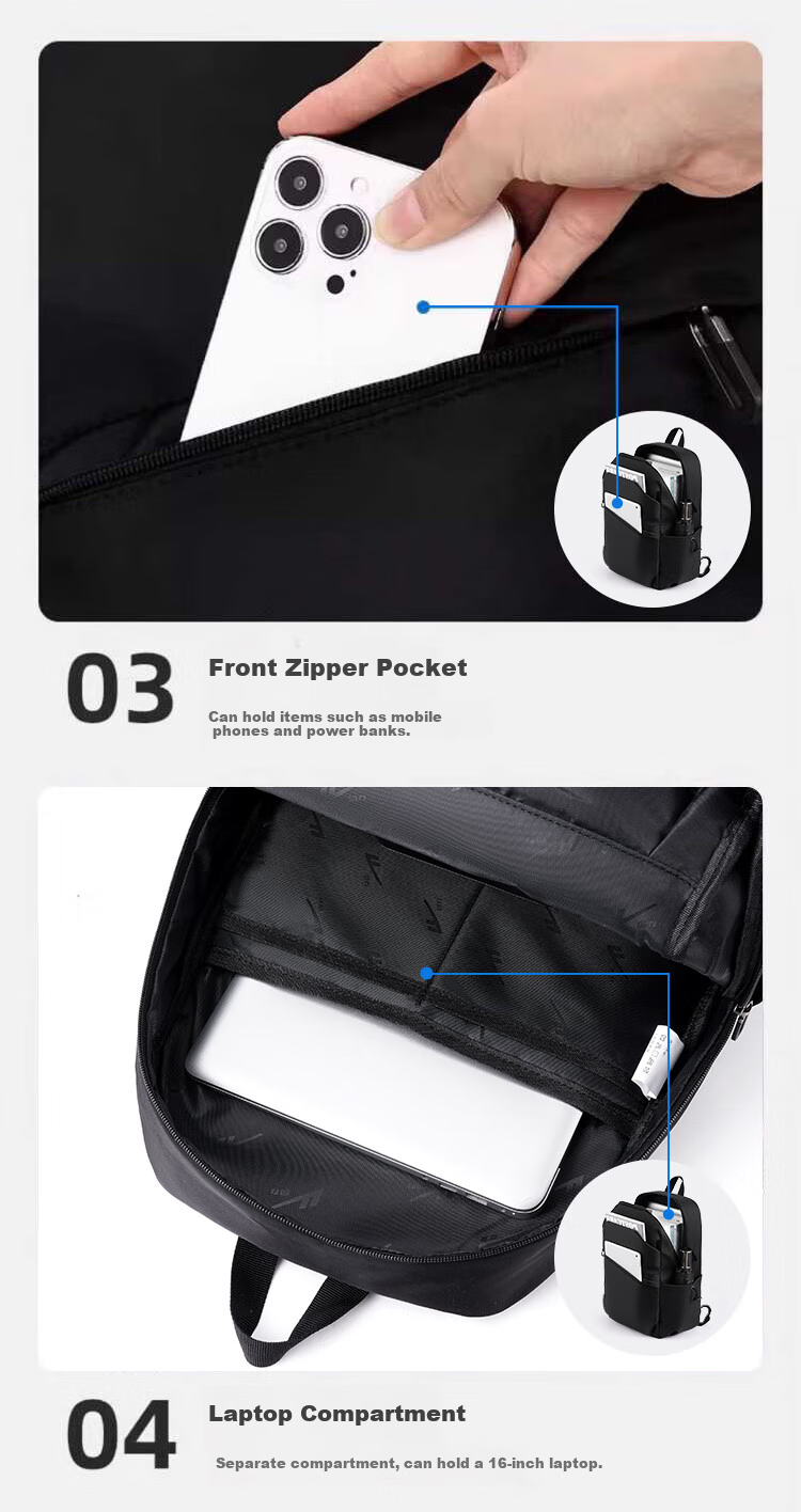 Huili Backpack for Men, Large Capacity Business Travel Backpack, Lightweight Waterproof Laptop Bag, Schoolbag for Middle School, High School And College Students 5