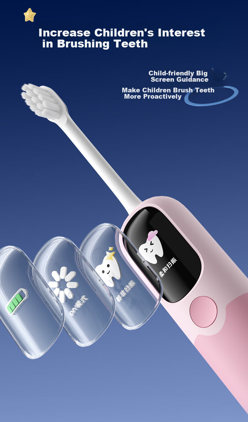 BAIR Children's Electric Toothbrush with Smart Reminder, Vibration, Full Body Scanning, for Students, Boys, Kids, Soft Bristles, Gum Protection, Sensor Charging, Ages 3-6 Gift for Children K6 3