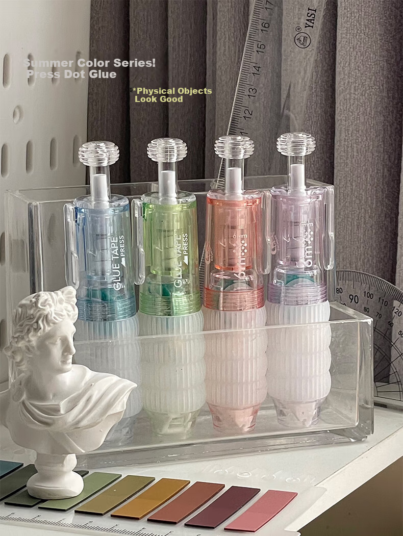 Shaonianban Dotted Glue Pen, Retractable High-Value Dotted Glue Pen with Correction Tape, Strong Double-Sided Adhesive, Large Capacity, Children's Craft High Viscosity, Green Grape Ice Lemo 3