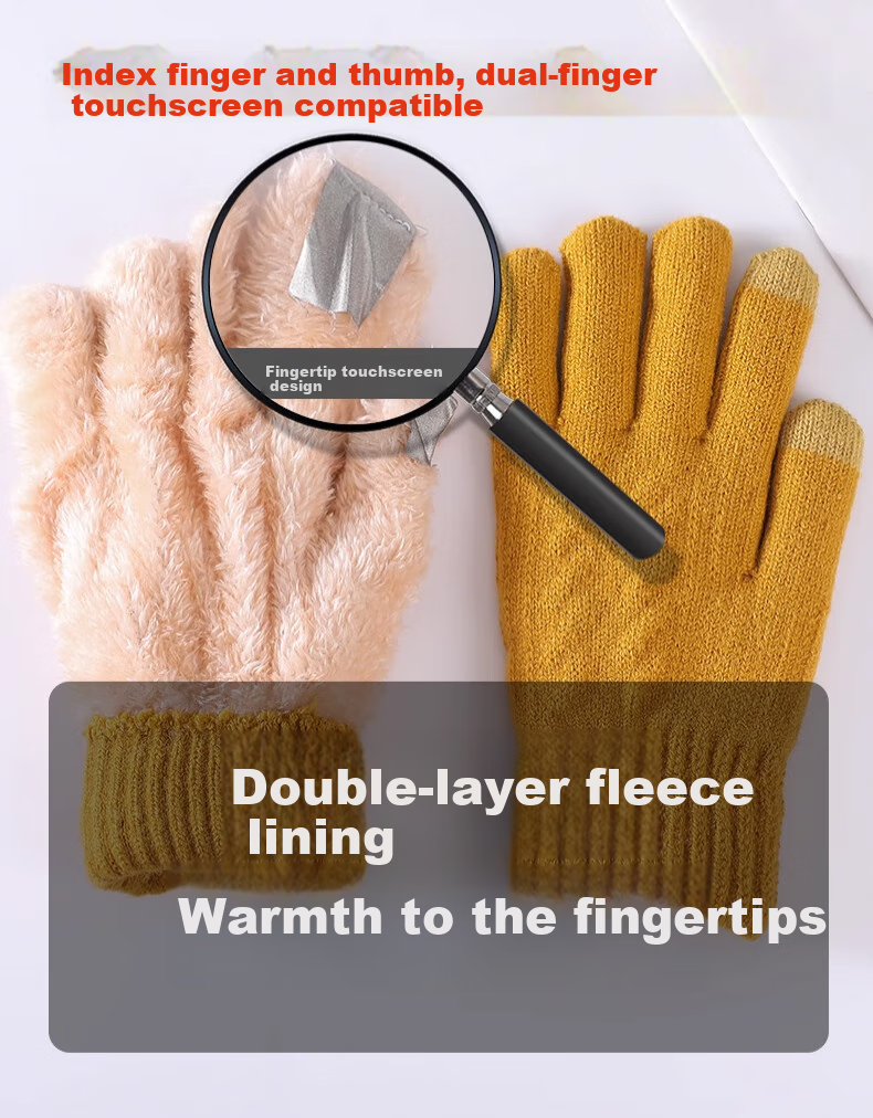 Huili Wool Gloves for Men And Women, Winter Thickened Fleece Warm Anti-Cold Touchscreen Outdoor Cycling Non-Slip Windproof Knitted Gloves 4