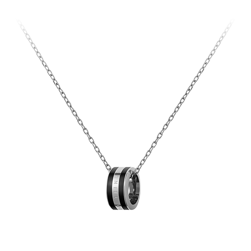 DanielWellington DW Necklace for Men, Shining Black Starlight Silver Collarbone Chain Couple Style DW307 Birthday Gift for Me