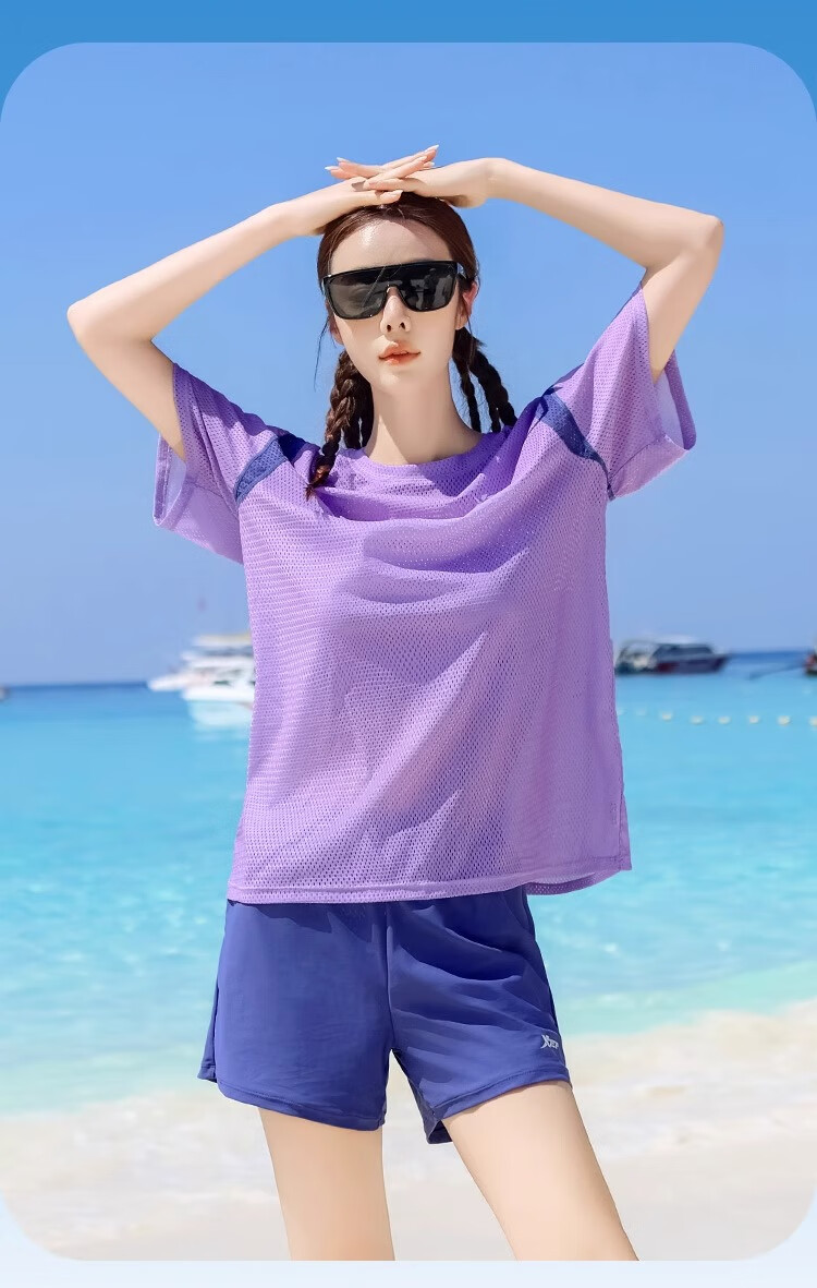Xtep Women's Conservative Two-Piece Swimsuit High-End Slimming Loose Beach Vacation Three-Piece Cover-Up Set 16