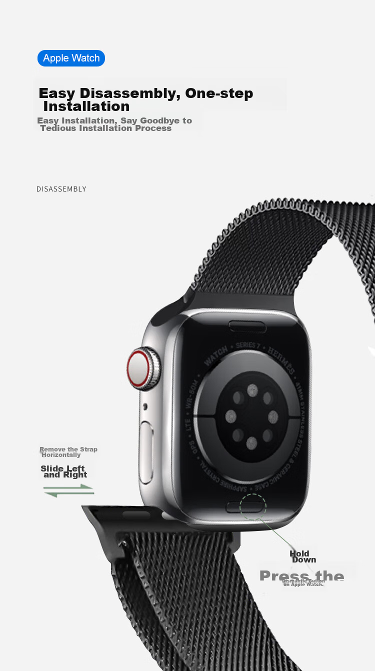 MSSM Compatible Apple Watch Band, Milanese Loop for IWatch Ultra 4/S12/11/10/9/Se3, Metal Magnetic Clasp, Graphite Color, 38-42 11