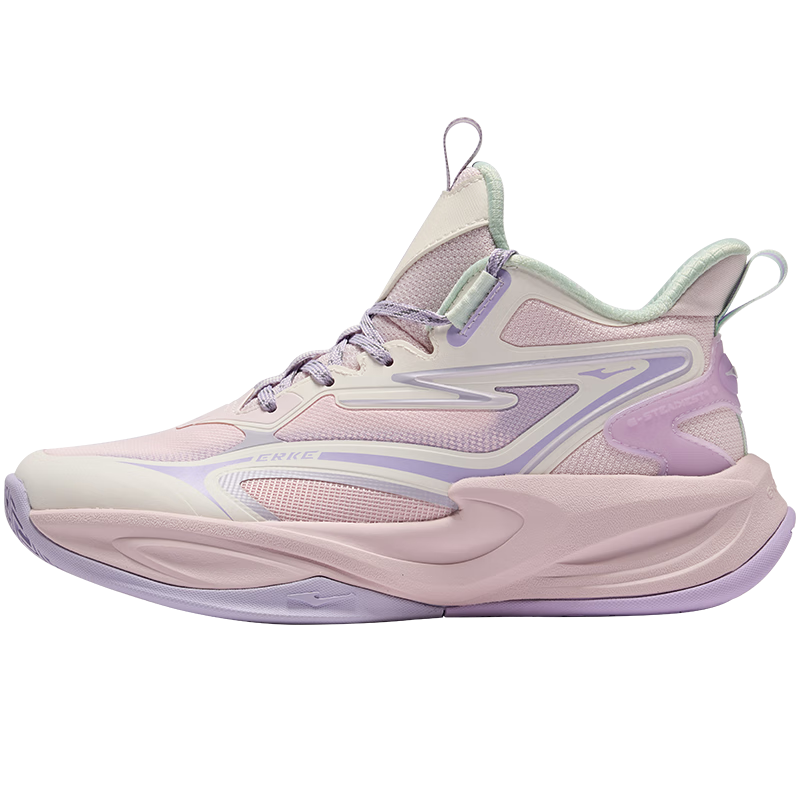 ERKE Kids Mesh Tennis Shoes Boys and Girls Children's Cushioned Lace-up Basketball Shoes Dawn Pink/Microcrystalline White/Wisteria Purple Size 36