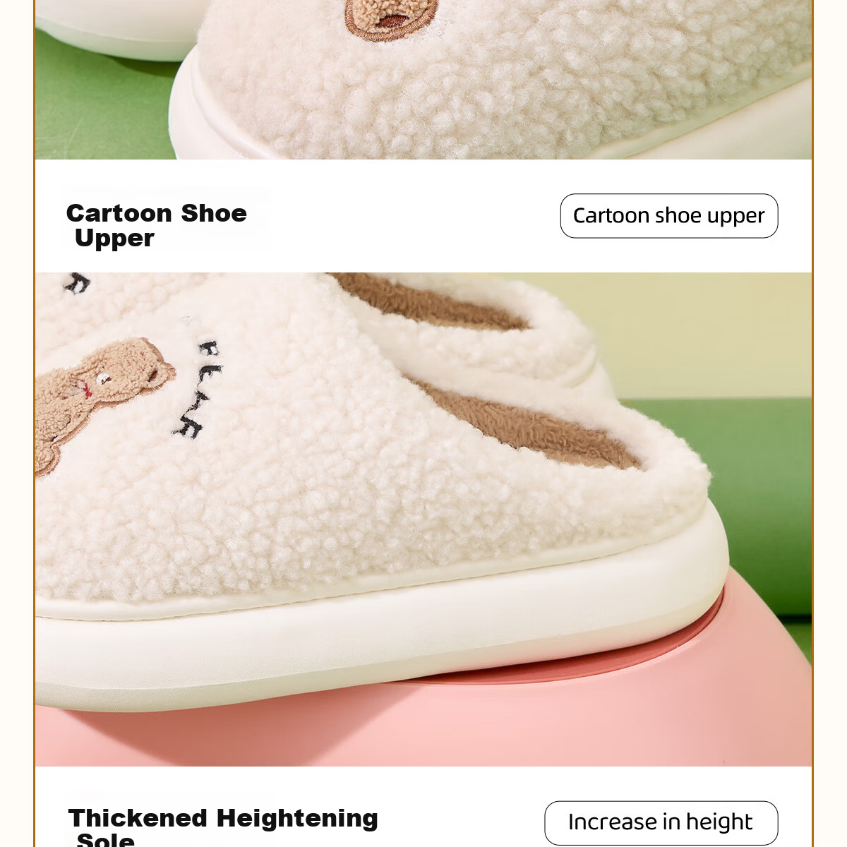 Grace Cute Cotton Slippers Women's Autumn and Winter Indoor Home Thickened Warm Anti-Slip Thick Bottom Slippers Women Winter 13
