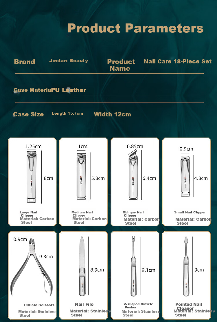 Jindarimei Nail Clipper Set Tools, Ingrown Toenail Trimmer, Dead Skin Scissors, Ear Pick, Nail Clippers, 18-Piece Complete Nail Clipper Set 14