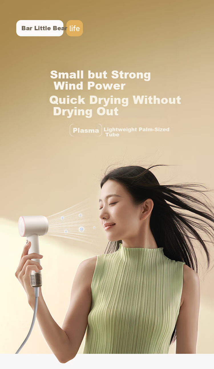 Bear High-Speed Hair Dryer, Plasma Negative Ion Hair Protection Electric Blower, Home Use Quick-Drying Hair Dryer, Portable Mini Small Size, Gift for Girls, Children, Students, Back-To Season And Mid-Autumn Festival 2