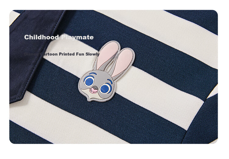 Dishini Zootopia Girls' Casual Long-Sleeve T-Shirt, 2026 Spring New Children's Polo Shirt, Striped Cartoon Top 1