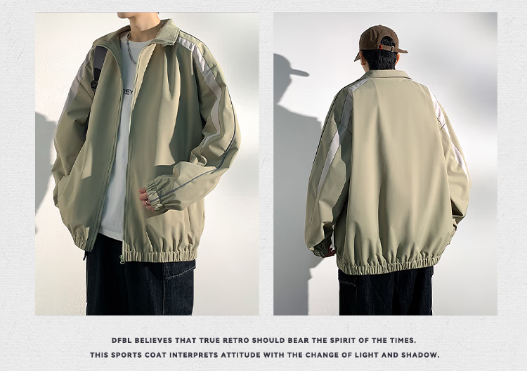 Dingfengbaoluo Port Style Stand Collar Jacket Men Spring Casual Fashion Loose Sports Coat MUY24 Khaki S 5