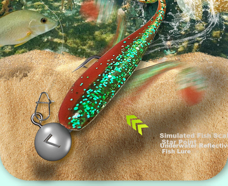 Erciyuan Lure Fishing Bait Set with Lead Jig Hook, Soft Bait Box, T-Tail Soft Bait, Lure Artificial Bait, Anti-Slip Fishing Bottom Bait, 110-Piece Set Box 6