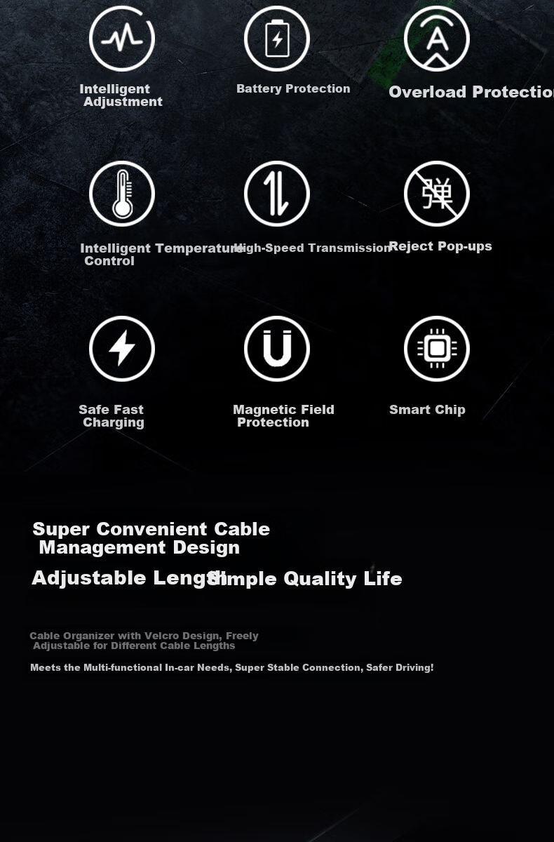 Aomake Three-In Charging Cable, Fast Charging Type-C Adapter for IPhone, Compatible with Xiaomi, OPPO, Samsung, Huawei, Vivo, Android Phones And Car Chargers 9