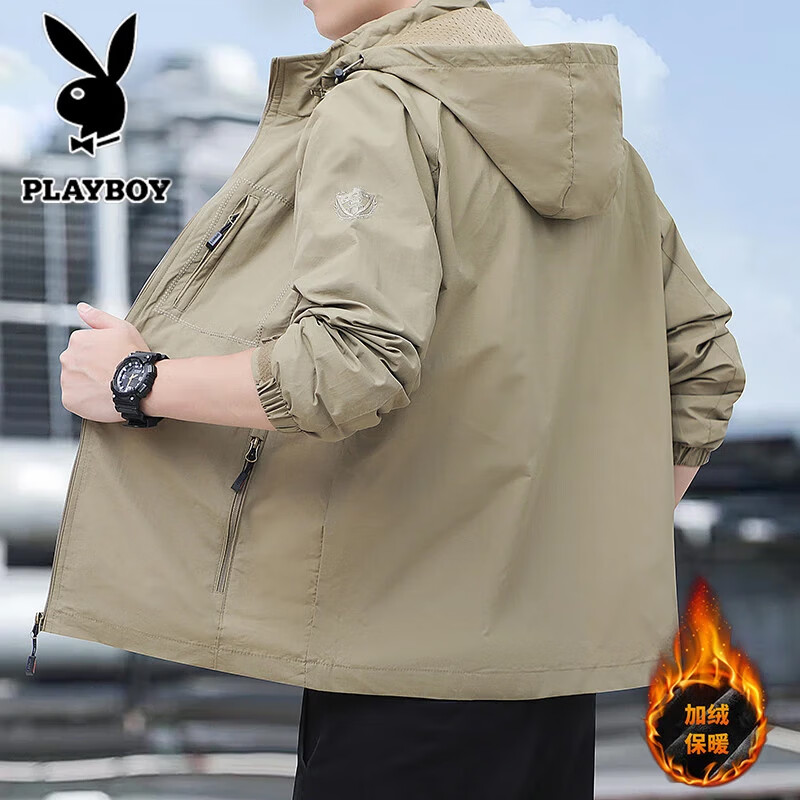 Мужская куртка PLAYBOY, осенне-зимняя, флисовая, теплая, дышащая, для активного отдыха, повседневная, с отстегивающимся капюшоном, черная, размер 3XL