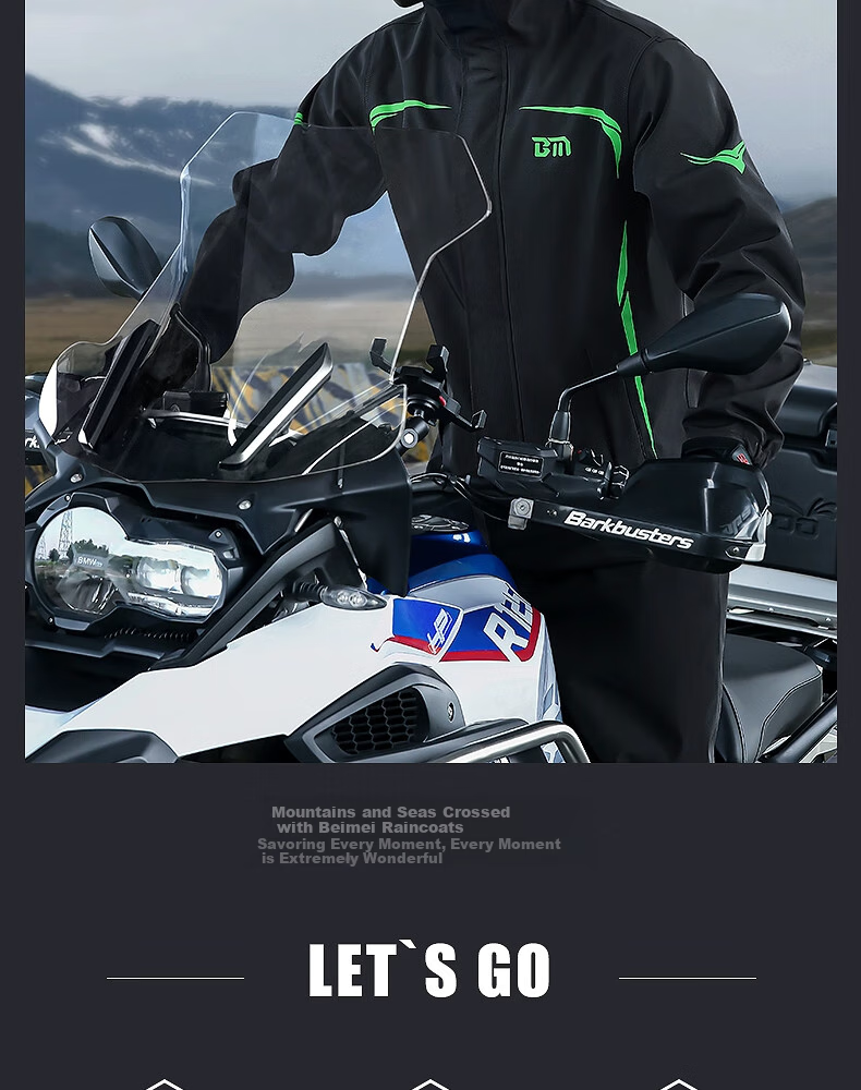 Beimei Motorcycle Rain Jacket Set, Adult Two-Piece Design, Heavy-Duty Waterproof, Specially for Food Delivery Riders, Men's Style, Electric Bike Riding Suit 1