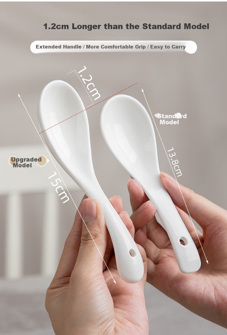 Banwushenghuo Ceramic Large Spoon, Household Long-Handled Soup Ladle, Porridge Scoop, Large Soup Spoon, High-Quality Serving Spoon, Porridge Mixing Spoon, Dining Spoo 4