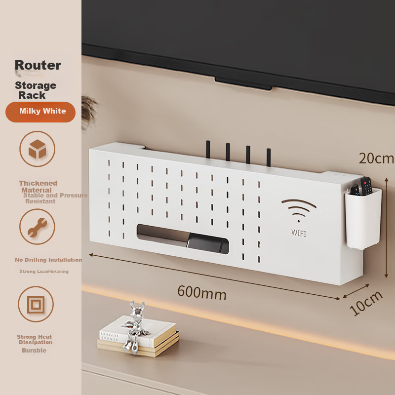WOJIA Router Mounting Bracket, No Drilling Required, Wall-Mounted Set-Top Box Holder, Fixed Power Strip Socket Cover, Wall-Mounted WiFi Storage Rack