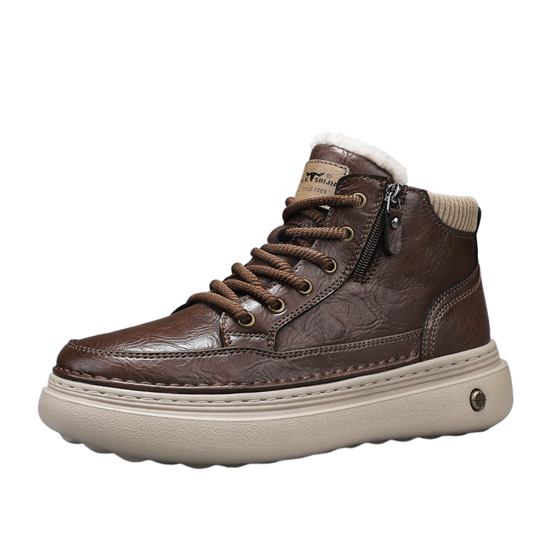 G.N.Shi Jia Men's Martin Boots 2025 Winter New Plush High-Top Shoes Thick Sole Height Increasing Warm Cotton Casual Shoes for Men