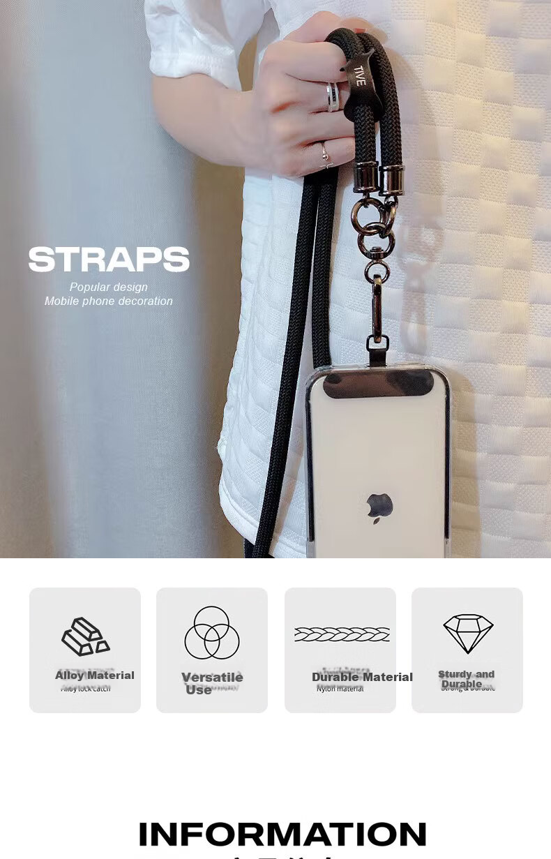 Dipuer [2-Pack] Phone Lanyard Stickers, Short Wrist Strap, Neck Strap, Shoe Clip, Long Clip, Phone Case Fixing Card, Phone Chain Pad, Anti-Loss Device, White 1