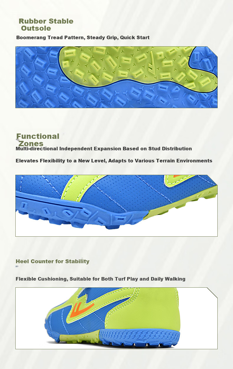 Huili Soccer Shoes with TF Turf Studs, Velcro, And No Laces for Men, Women, And Children, Suitable for School And Grass Fields, Model 595, Navy Blue, Size 31 8