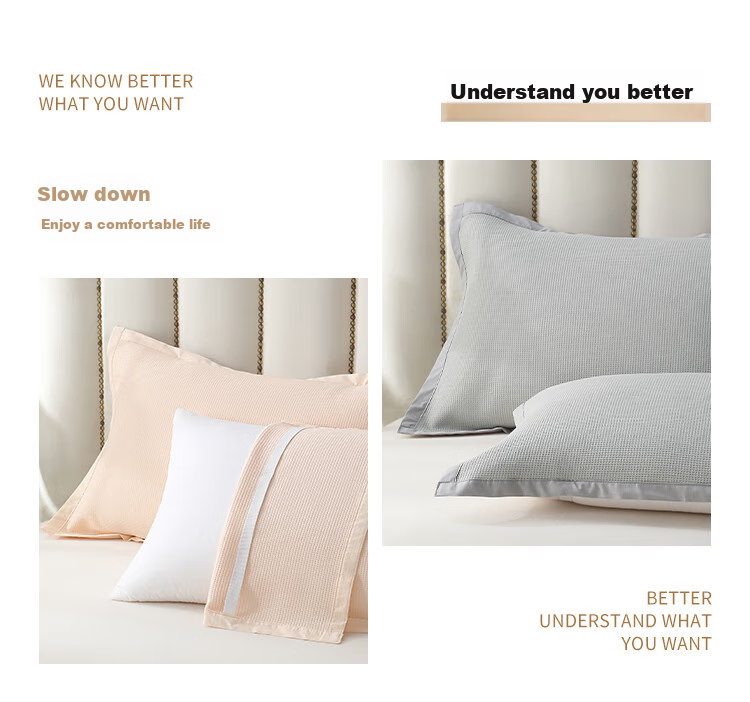Zhuyibai Pure Cotton Waffle Pillowcase, 1 Pair, Gauze Breathable Sweat-Absorbing Adult Pillowcase, Extra Large Non-Slip Fixed, Gray 3