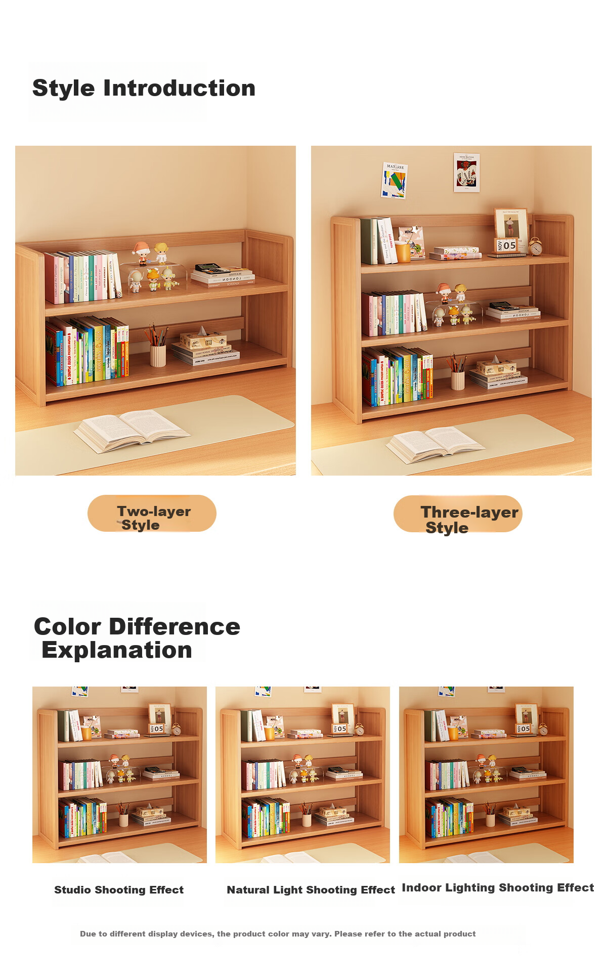XIAOJIANGCAI Bookshelf Storage Rack, Office Desk Organizer, Home Multi-Layer Student Dormitory Storage, Multifunctional Three-Tier 65 5
