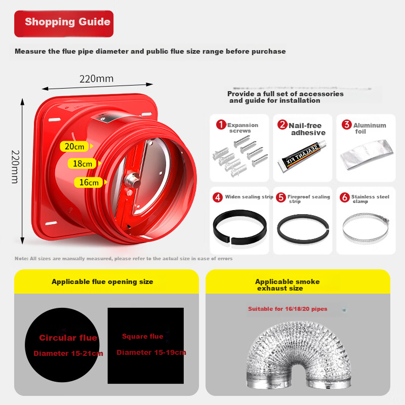 Haili Range Hood Check Valve, Kitchen Duct-Specific Non-Return Valve, One-Way Valve, Smoke Stopper, Backflow Prevention Valve, Fireproof Universal Y08