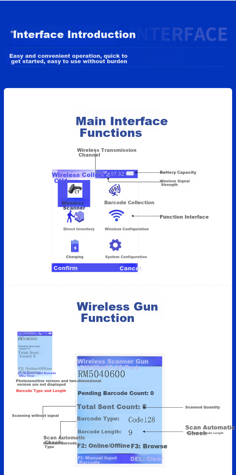 Chiteng Wireless One-Dimensional Laser Inventory Scanner, PDA Handheld Terminal ERP Barcode Data Collector, Warehouse Scanning Gun CT1030(1D) 11