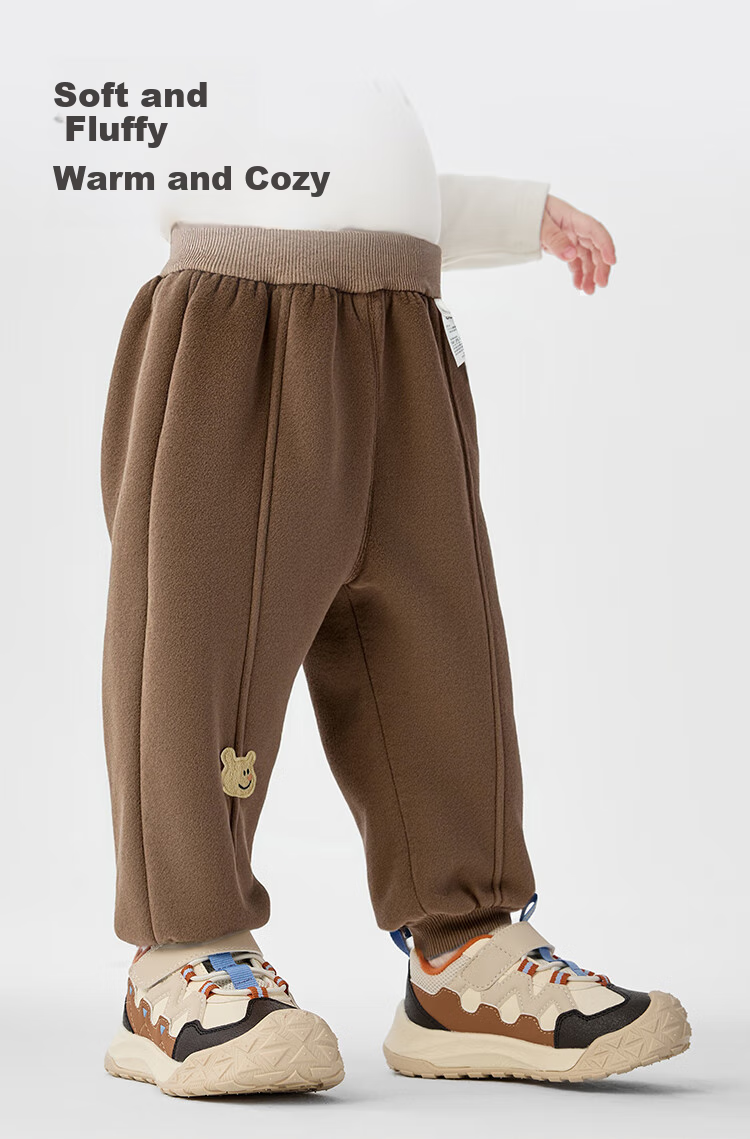 BALABALA Children's Clothing, Baby Long Pants with Fleece Lining for Warmth, Elastic Ankle Trousers, Winter Wear, Boys And Girls Pants, Cute Sports Pants 1