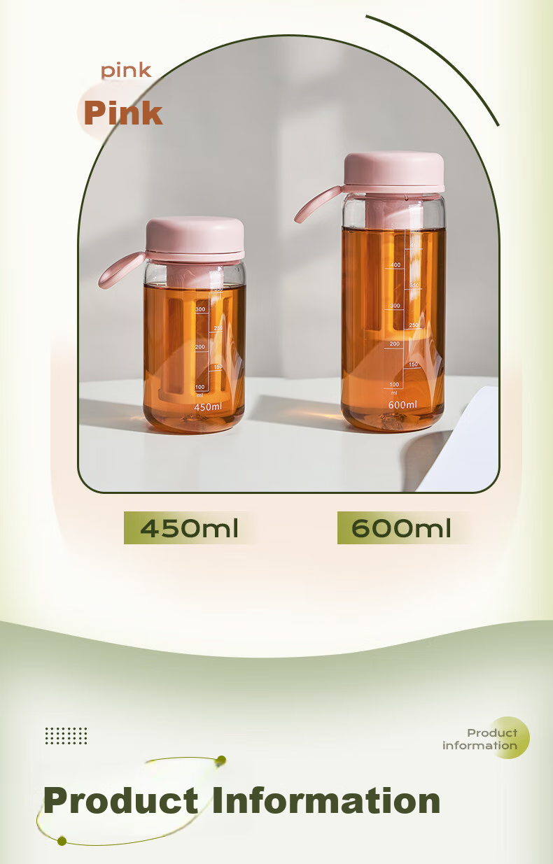 Cica Water Bottle for Women, Tea Infuser Cup, Heat-Resistant with Scale, Transparent Cold Brew Cup for Students And Men, Summer Seaso 12