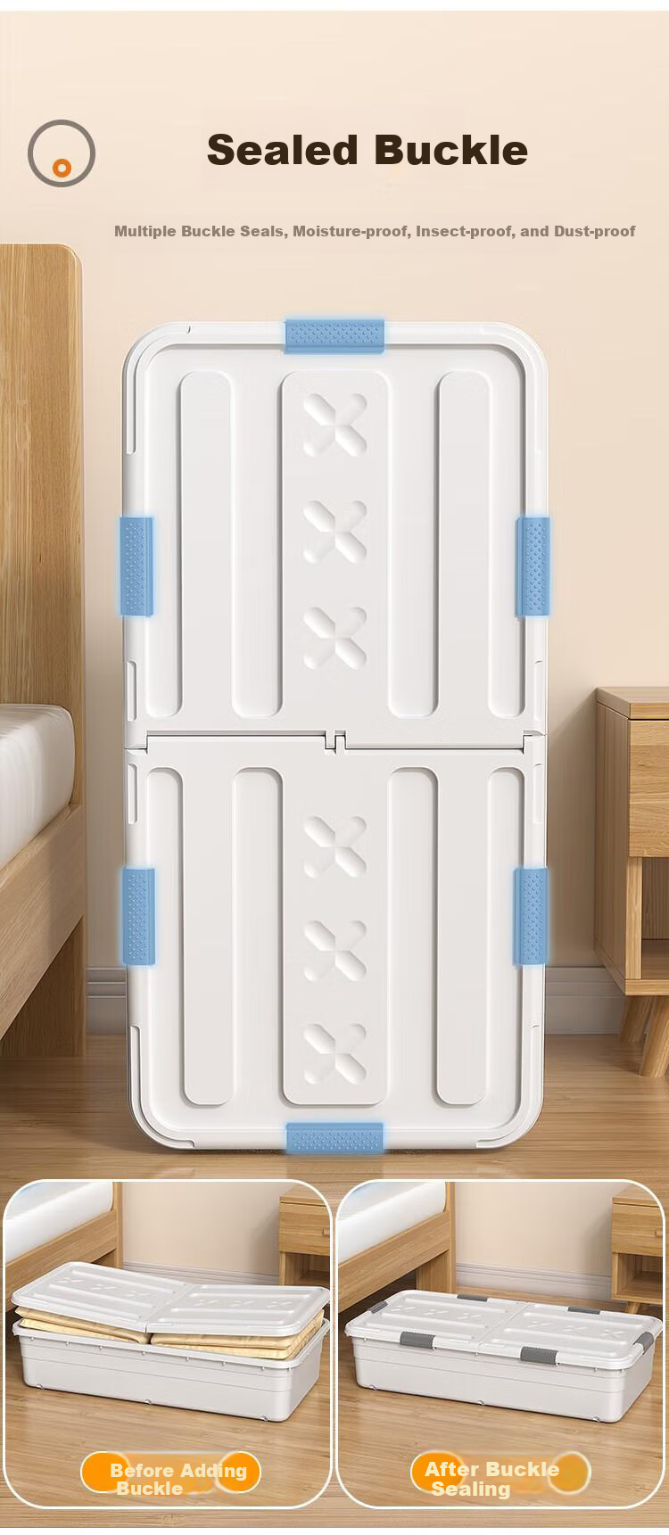 Jiabangshou Under-Bed Storage Box, Flat Organizer for Clothes And Quilts, with Wheels, 30L Capacity, 1 Piece 5