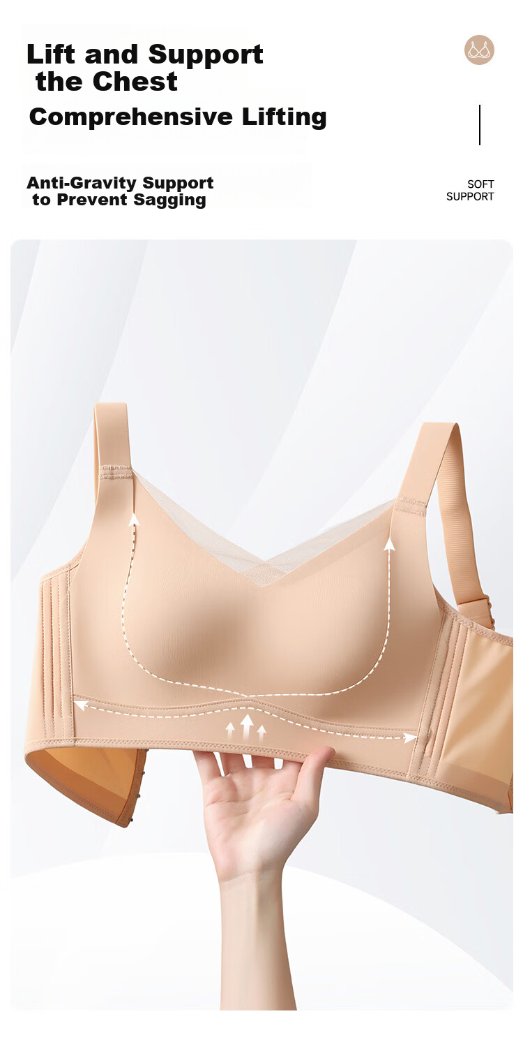 GRACEWELL Seamless Thin Rabbit Ear Cup Bra for Women, Foundation Liquid Skin, Large Breast Minimizing, Anti-Sagging, Side Support Adjustment Brassiere 6