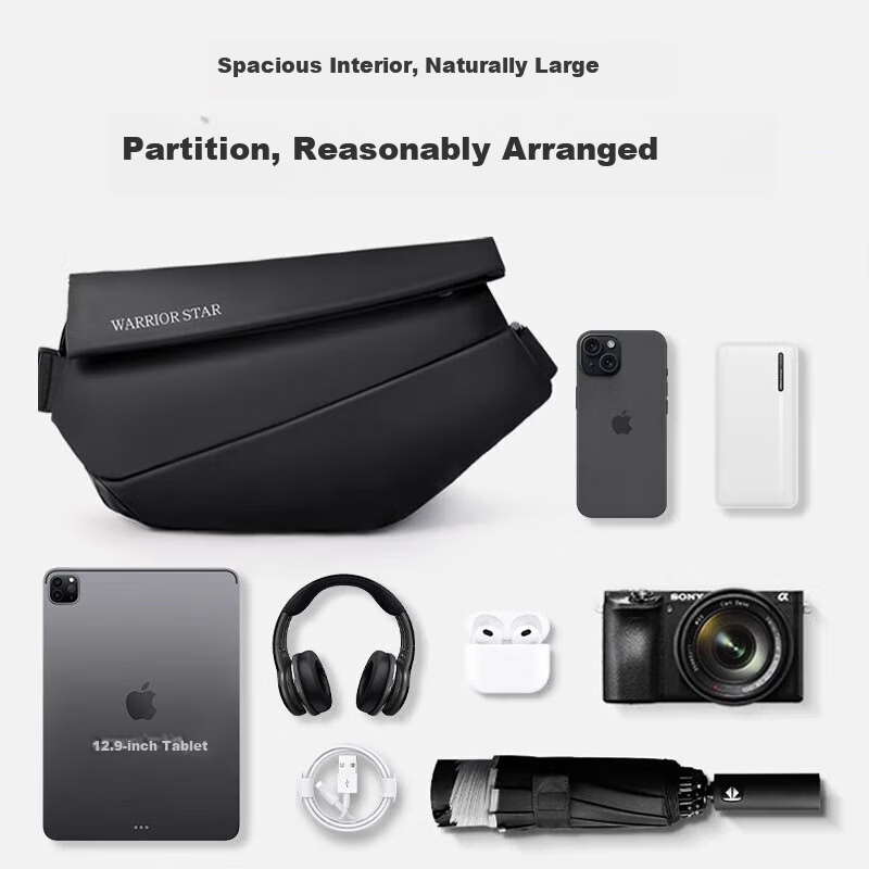 Huili Magnetic Buckle Men's Crossbody Bag, Large Capacity Functional Chest Bag, Commuter Bag, Cycling Outdoor Backpack, Sports Shoulder Bag