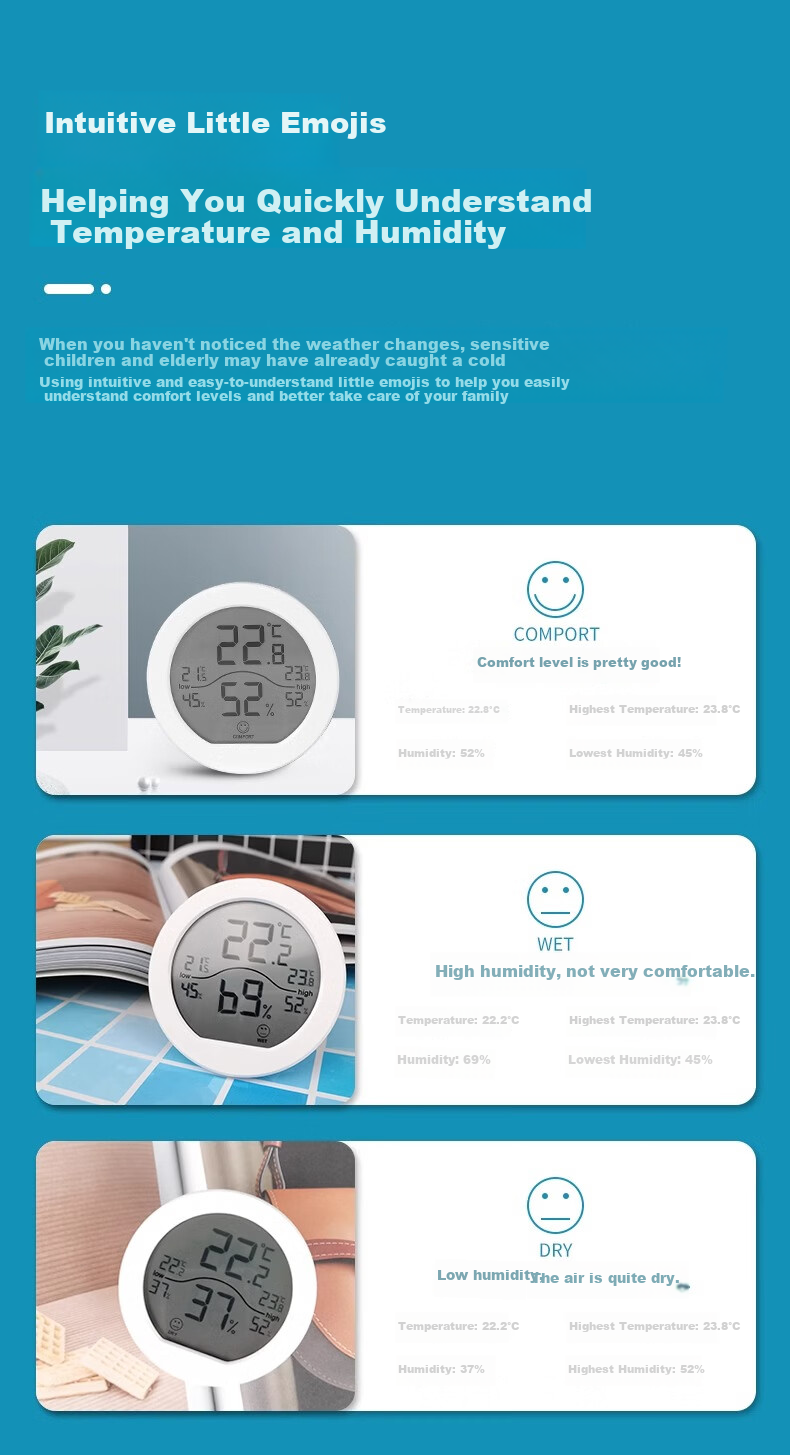 Beihai Electronic Thermometer And Hygrometer for Indoor Home Use, Smart Networked High-Precision Temperature Meter Clock with Remote WiFi And Tuya Recording Functio 3