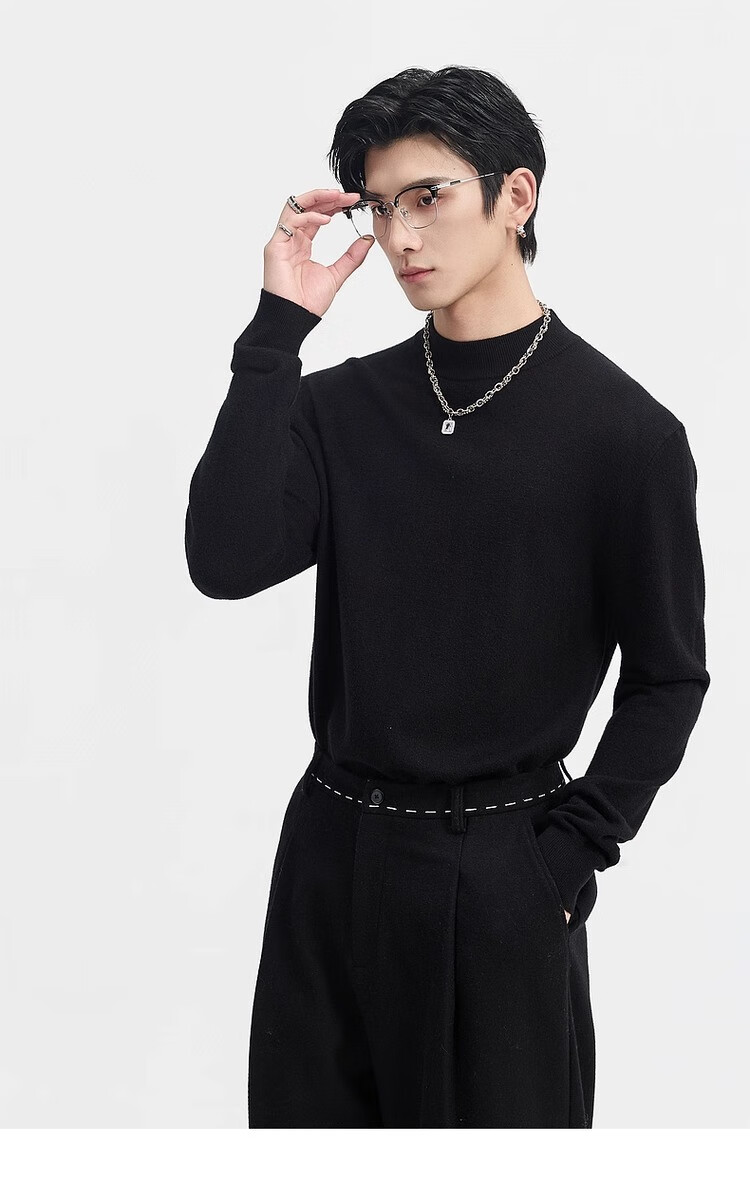 Earl Zuoer [Lycra Tencel Wool] Early Winter 25 Crew Neck Pullover Knit Base Shirt Men's Solid Loose Sweater 13