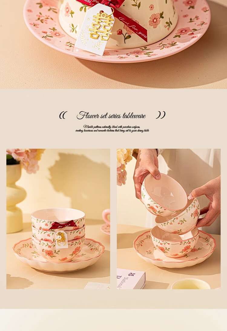 Jiasen Wedding Gift Practical Tableware Set for Newlyweds, Bridesmaids, Engagement, and Housewarming Ceramics Bowl Plate Chopsticks Gift Box Set 2