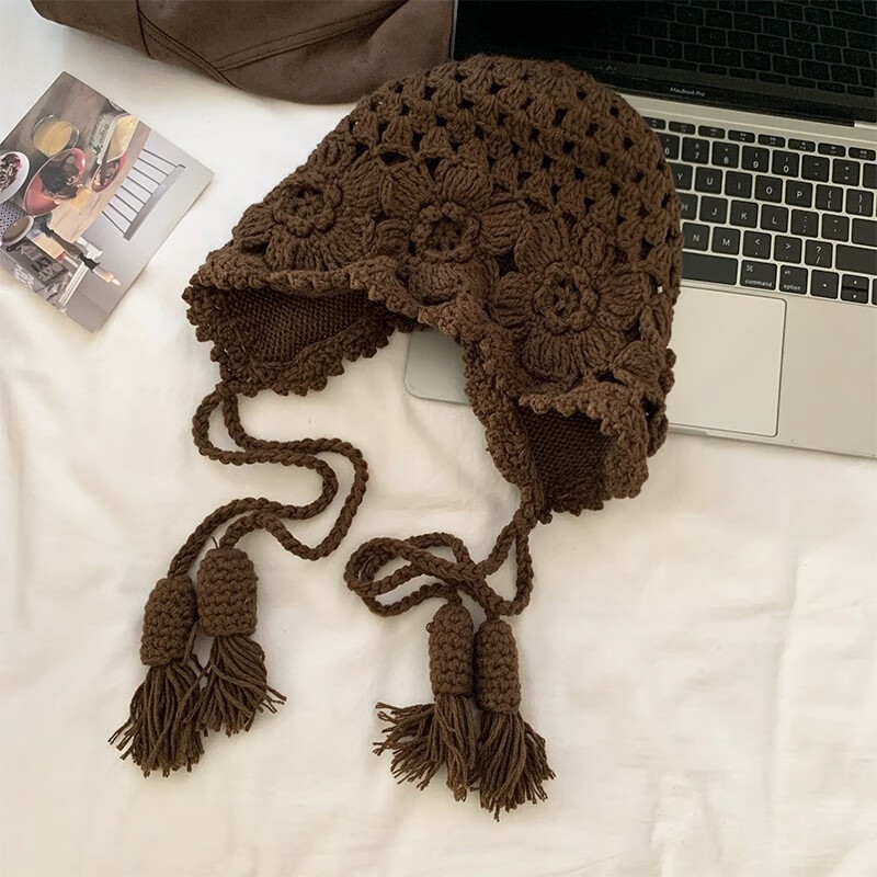 Ning'an Flower Tassel Red Wool Knit Beanie Women Autumn Winter Ear Protection Slim Face Chuanxi Travel Pullover Hat