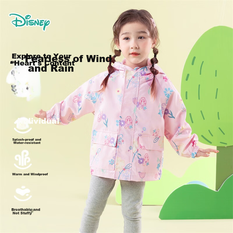 Disney Children's Clothing Autumn Travel Girls Cartoon Three-In Windproof Warm Wear-Resistant Hooded Jacket, Pink, 101