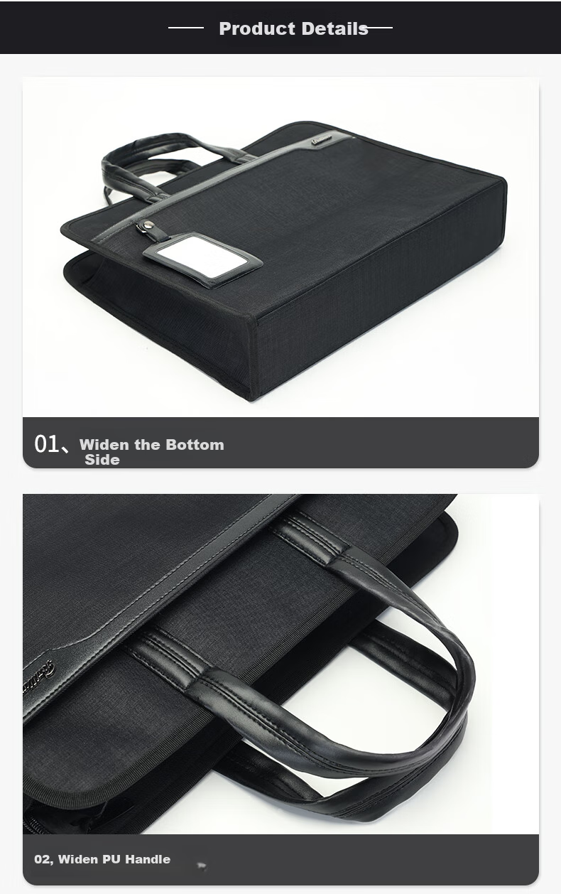 Bailiwen H1816 Dark Gray Business Wide Conference Briefcase Laptop Bag for Men And Women, Travel Handbag, Document Bag, File Organizer, Office Meeting Bag 6