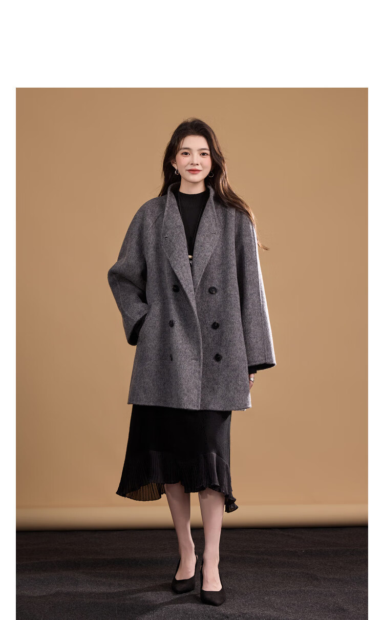 Demana Wool and Cashmere Blend Winter Elegant Half Turtleneck Chiffon Pleated Patchwork Irregular Women's Dress 4