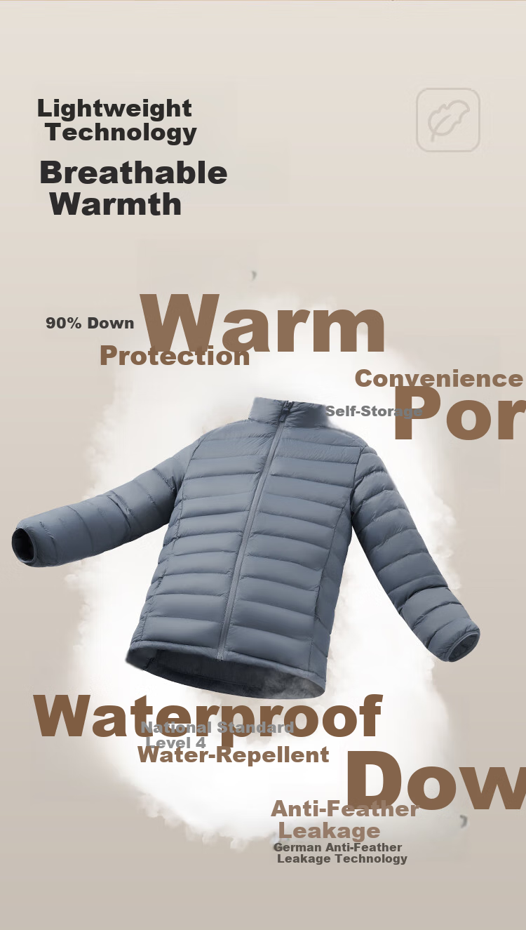 JD Original [Air Zero Pressure down] Lightweight down Jacket for Men, Winter Stand Collar, 90% Duck Down, Light Mist Blue, Size S 5