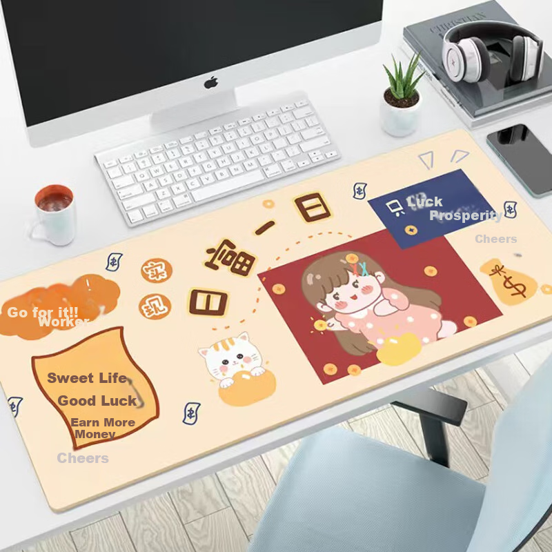 Juyingfeng Gaming And Office Keyboard Pad, Portable Desk Mat, Large Size, Chinese Style, Computer Desk Mat, Student Dormitory Precision Lock Edge Table Mat, 800*300*3mm, Everything Is Cute 3