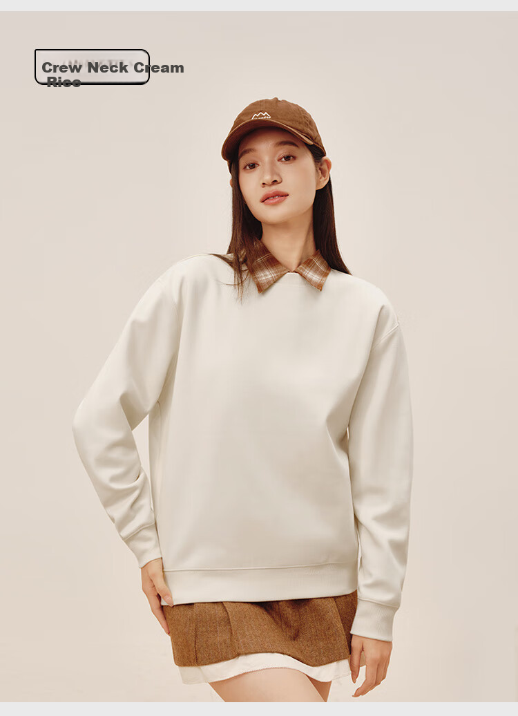 JD Original Women's Sweatshirt, New Winter Style Jacket, Round Neck Solid Color Clothing, Cream White, Size S 20