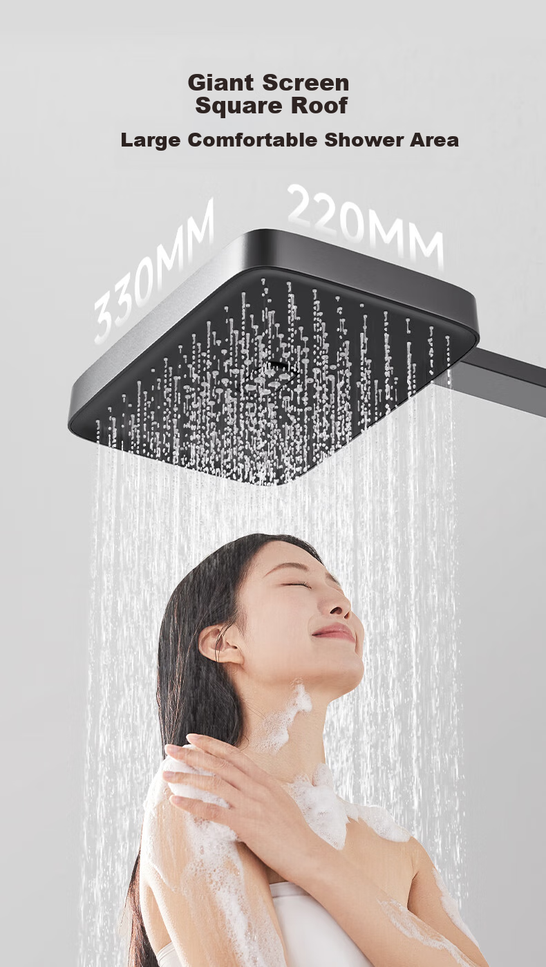 SUPOR Shower Head Set with Integrated Rain Curtain, All-Copper High-Pressure Filtered Bathing Set with Piano Key Buttons And Large Storage, Gunmetal Gray S 3